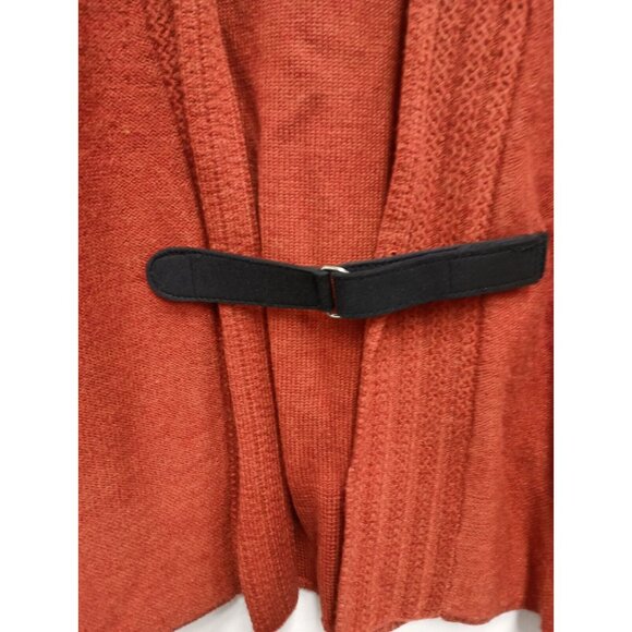 A. Gianetti Womens 100% Merino Wool Cardigan Medium Orange Belt Buckle Luxury - Picture 2 of 9